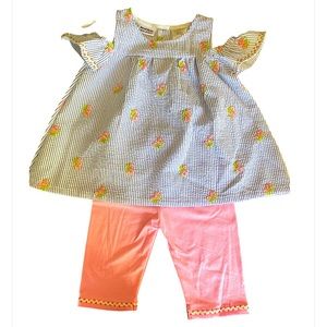 Blueberi Boulevard Split Open Shoulder Floral Stripes Pant Set